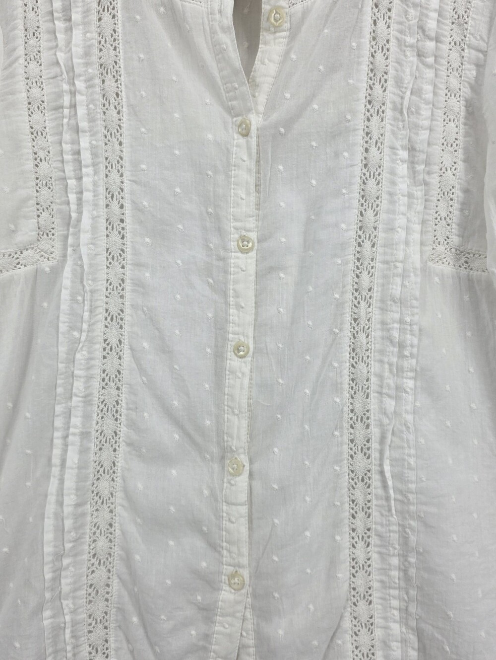 Vintage Old Navy Cottagecore Swiss Dot Lace Pintuck Prairie Blouse Size Medium - Picture 6 of 15
